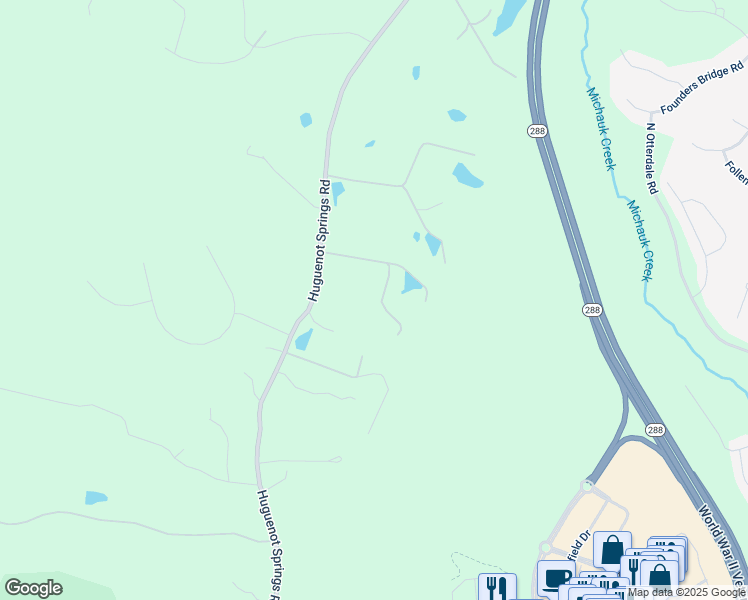 map of restaurants, bars, coffee shops, grocery stores, and more near 2141 Huguenot Springs Road in Midlothian