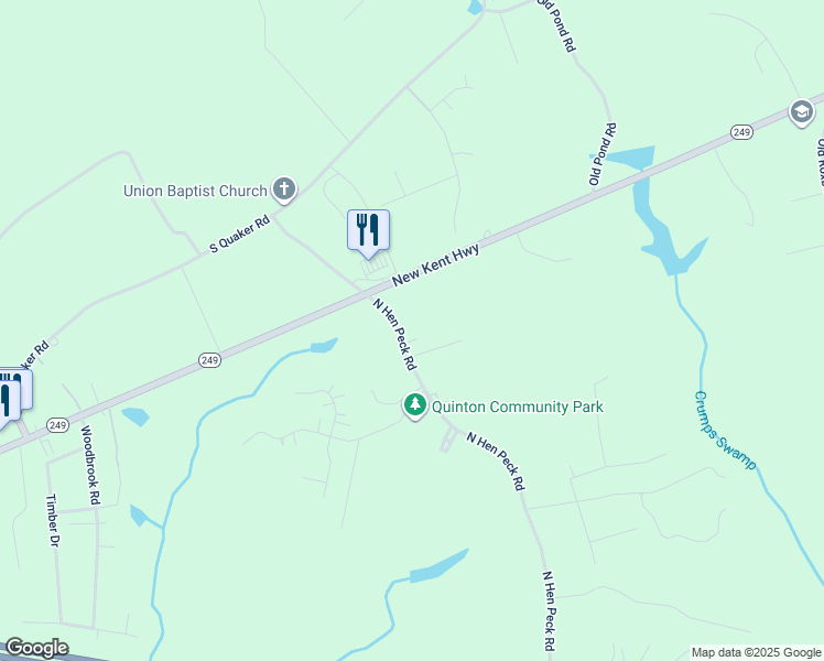 map of restaurants, bars, coffee shops, grocery stores, and more near 8211 North Hen Peck Road in Quinton