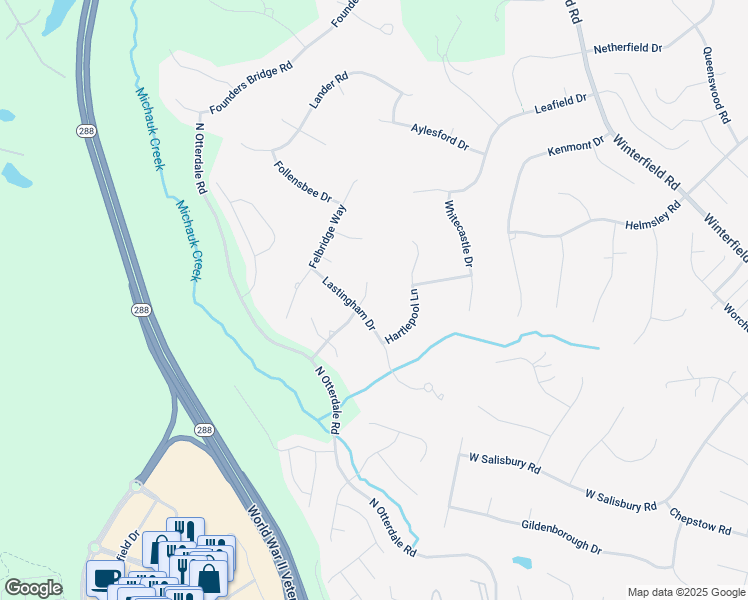 map of restaurants, bars, coffee shops, grocery stores, and more near 14719 Goddingham Court in Midlothian