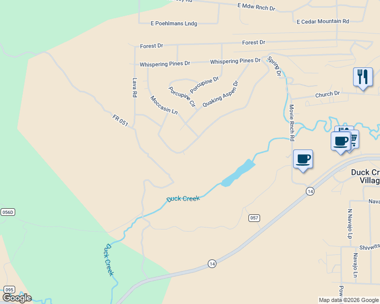 map of restaurants, bars, coffee shops, grocery stores, and more near 230 East Rim Road in Duck Creek Village