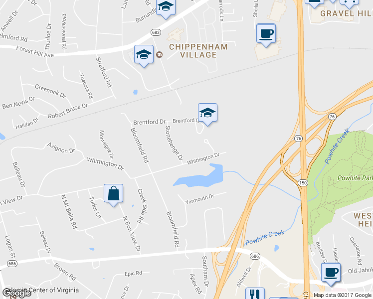 map of restaurants, bars, coffee shops, grocery stores, and more near 1925 Stonehenge Drive in Richmond
