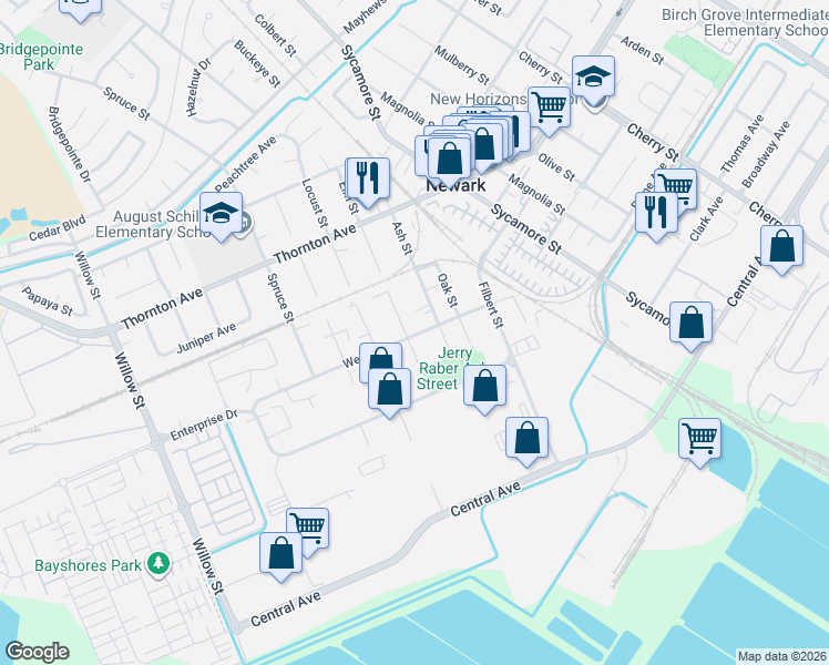 map of restaurants, bars, coffee shops, grocery stores, and more near 7671 Wells Avenue in Newark