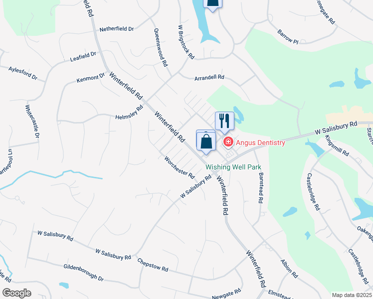 map of restaurants, bars, coffee shops, grocery stores, and more near 14101 Senlac Court in Midlothian