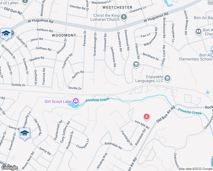map of restaurants, bars, coffee shops, grocery stores, and more near 9918 Chancellor Place in Richmond