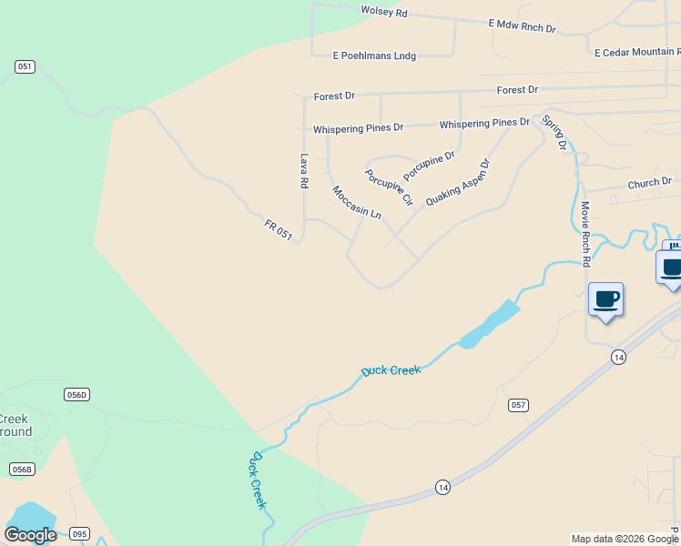map of restaurants, bars, coffee shops, grocery stores, and more near 140 East Rim Road in Duck Creek Village