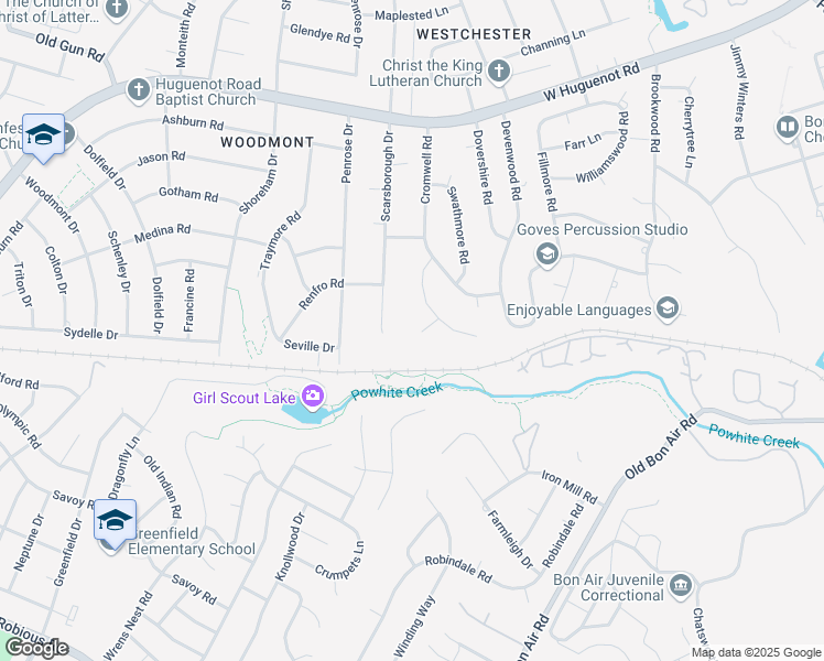 map of restaurants, bars, coffee shops, grocery stores, and more near 9918 Chancellor Place in Richmond