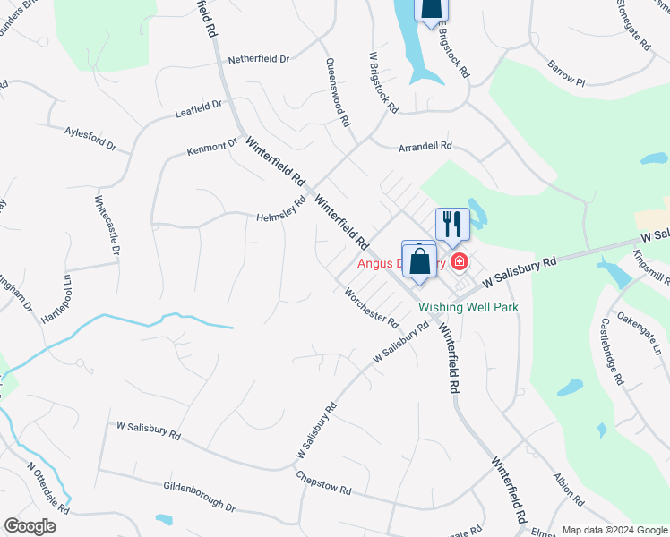 map of restaurants, bars, coffee shops, grocery stores, and more near 14124 Mortemer Road in Midlothian