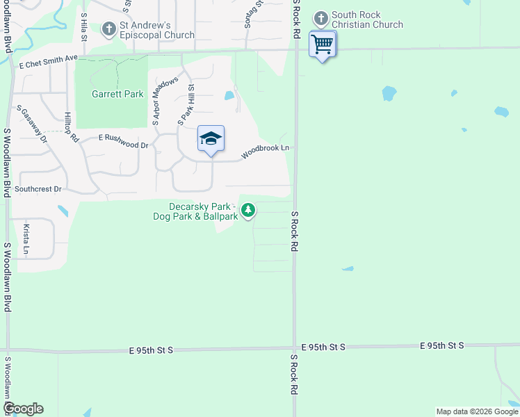 map of restaurants, bars, coffee shops, grocery stores, and more near 1601 East Evergreen Street in Derby