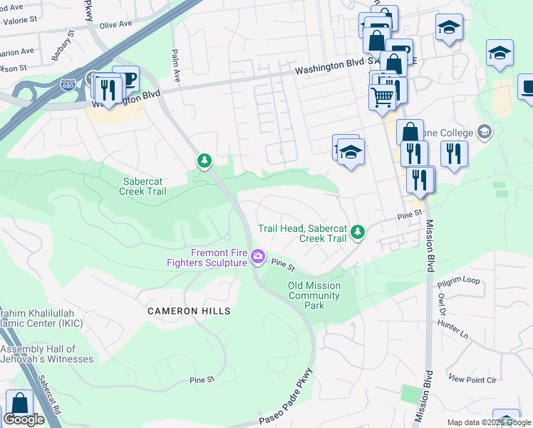 map of restaurants, bars, coffee shops, grocery stores, and more near 774 Excelso Court in Fremont