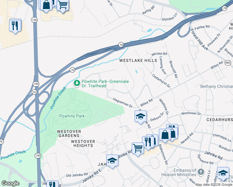 map of restaurants, bars, coffee shops, grocery stores, and more near 6521 West Junaluska Drive in Richmond