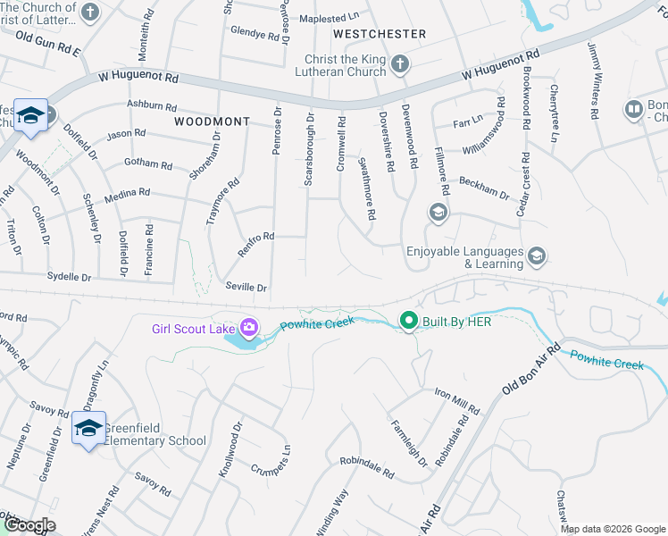map of restaurants, bars, coffee shops, grocery stores, and more near 9918 Chancellor Place in Richmond
