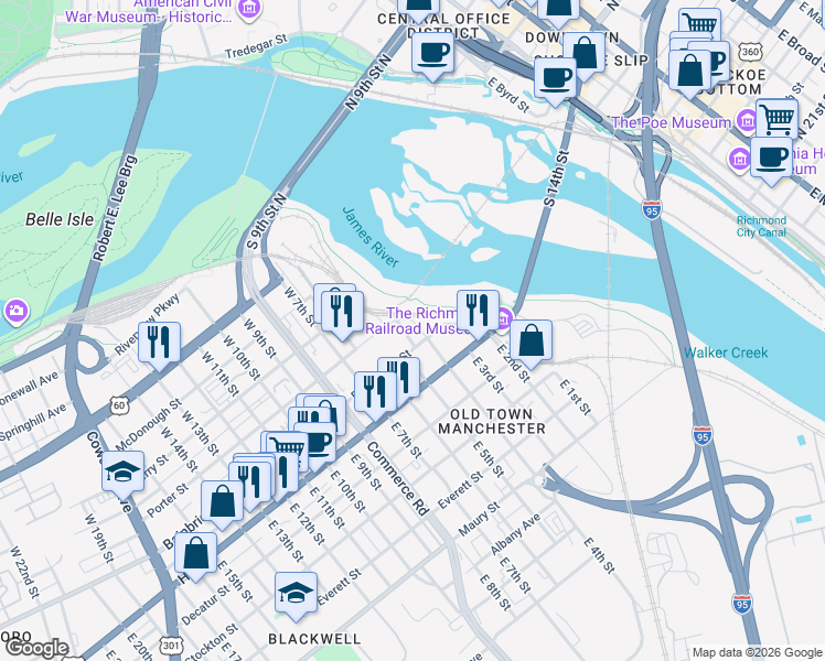 map of restaurants, bars, coffee shops, grocery stores, and more near 400 Bainbridge Street in Richmond