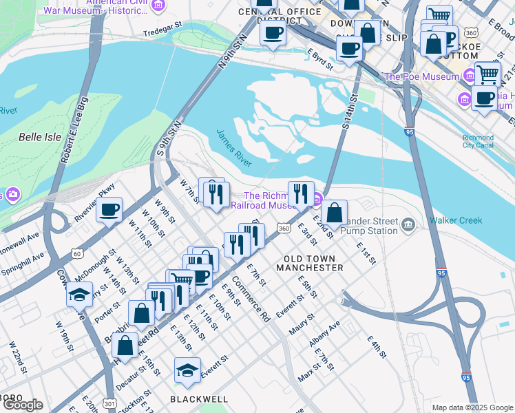 map of restaurants, bars, coffee shops, grocery stores, and more near 400 Bainbridge Street in Richmond