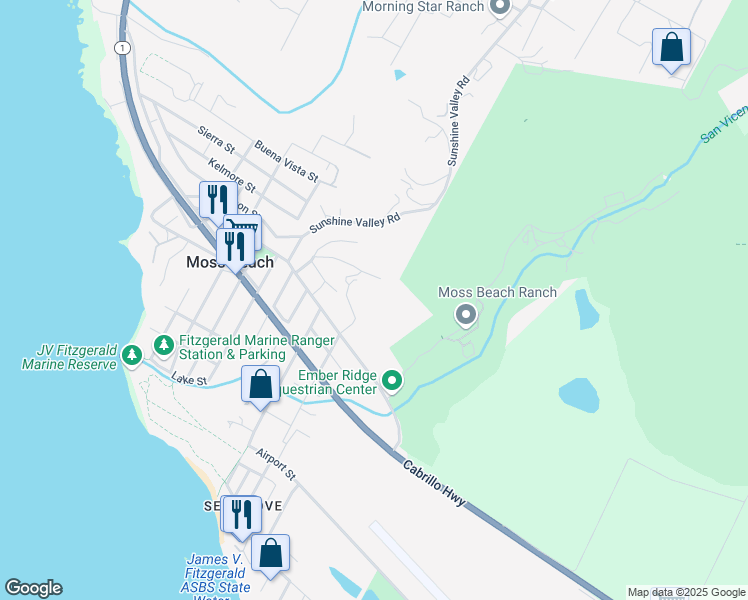 map of restaurants, bars, coffee shops, grocery stores, and more near 600 Marine Boulevard in Moss Beach