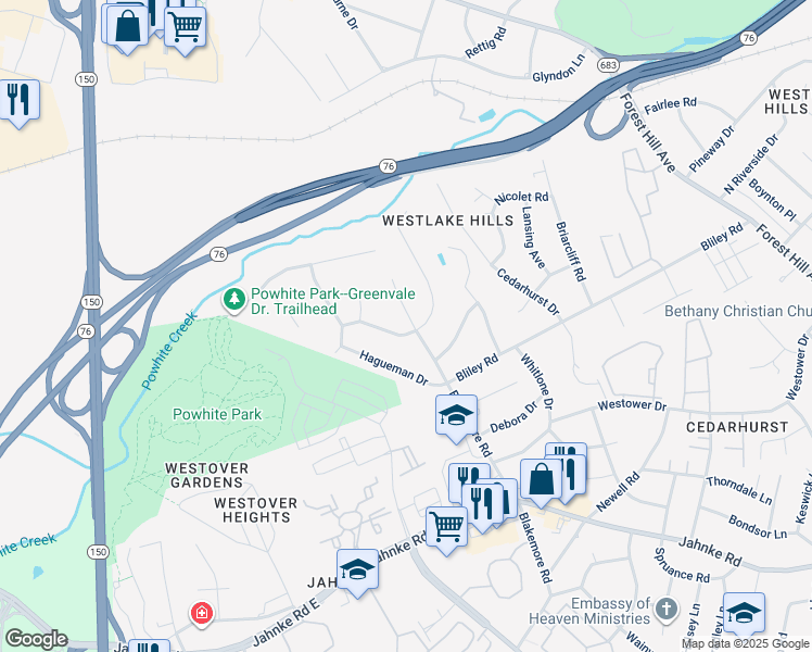 map of restaurants, bars, coffee shops, grocery stores, and more near 6500 West Junaluska Drive in Richmond