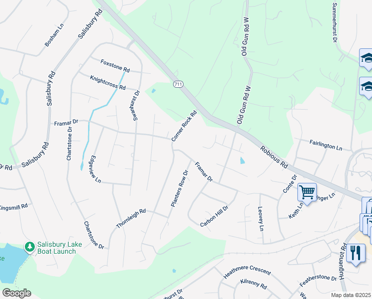 map of restaurants, bars, coffee shops, grocery stores, and more near 12320 Framar Drive in Midlothian