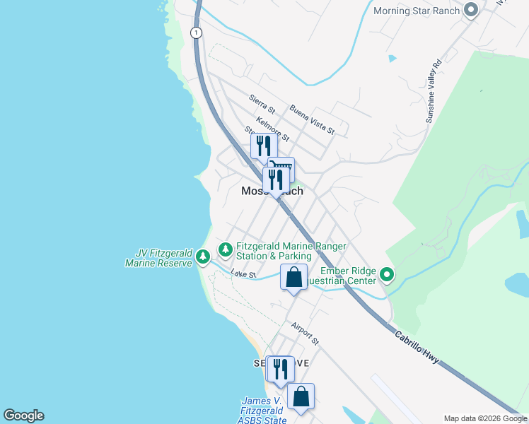 map of restaurants, bars, coffee shops, grocery stores, and more near in Moss Beach