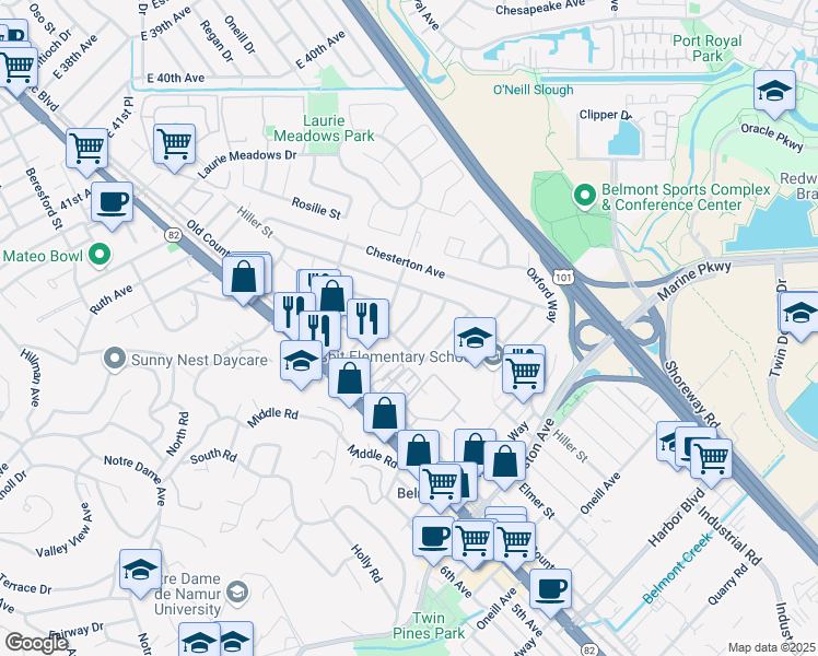 map of restaurants, bars, coffee shops, grocery stores, and more near 513 Middlesex Road in Belmont