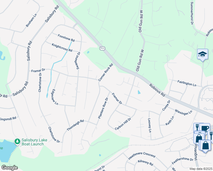 map of restaurants, bars, coffee shops, grocery stores, and more near 12320 Framar Drive in Midlothian