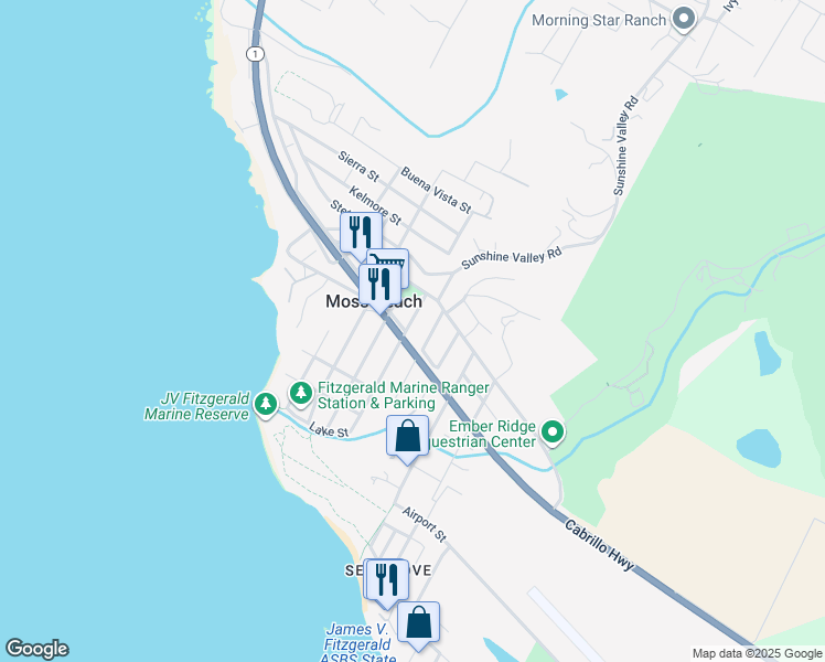 map of restaurants, bars, coffee shops, grocery stores, and more near in Moss Beach