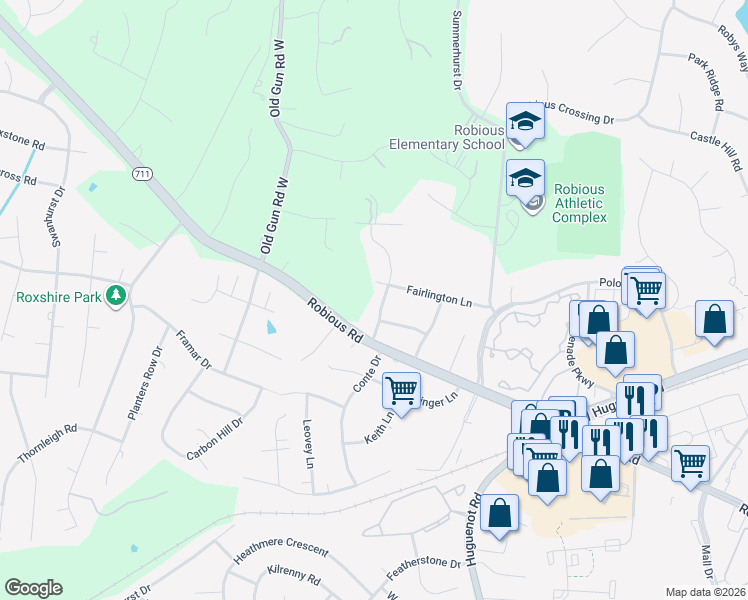 map of restaurants, bars, coffee shops, grocery stores, and more near 2520 Hillanne Drive in Midlothian