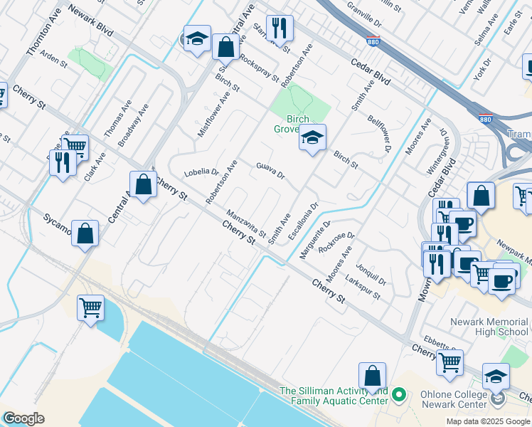 map of restaurants, bars, coffee shops, grocery stores, and more near 6365 Stonecress Avenue in Newark
