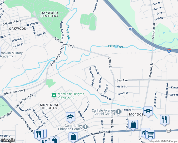 map of restaurants, bars, coffee shops, grocery stores, and more near 4408 Kings Bishop Road in Richmond