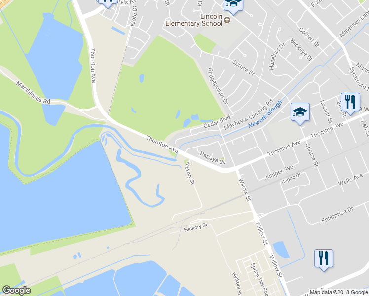 map of restaurants, bars, coffee shops, grocery stores, and more near 8593 Peachtree Avenue in Newark