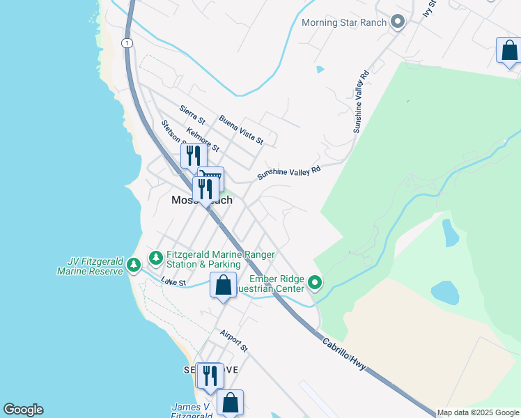 map of restaurants, bars, coffee shops, grocery stores, and more near 920 Wave Avenue in Moss Beach