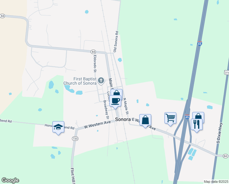 map of restaurants, bars, coffee shops, grocery stores, and more near 500 Main Street in Sonora