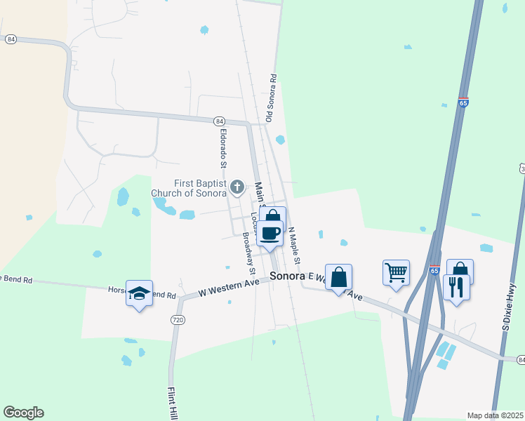 map of restaurants, bars, coffee shops, grocery stores, and more near 500 Main St in Sonora