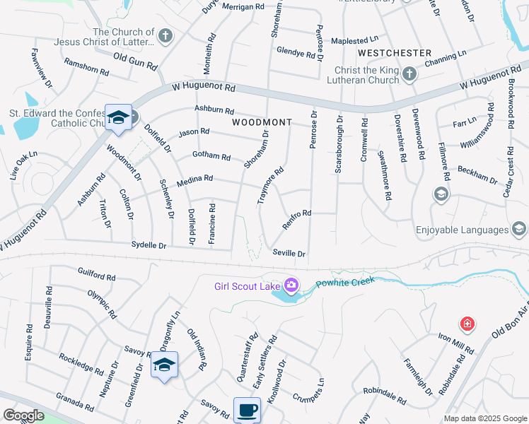 map of restaurants, bars, coffee shops, grocery stores, and more near 2335 Traymore Road in Richmond