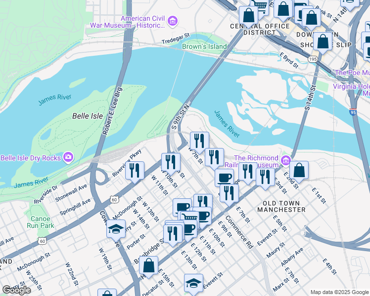 map of restaurants, bars, coffee shops, grocery stores, and more near 700 Semmes Avenue in Richmond