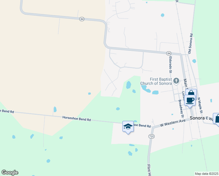 map of restaurants, bars, coffee shops, grocery stores, and more near 515 Cherry Blossom Drive in Sonora