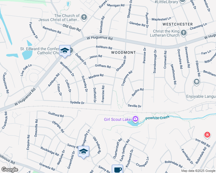map of restaurants, bars, coffee shops, grocery stores, and more near 10411 Saxony Road in Richmond
