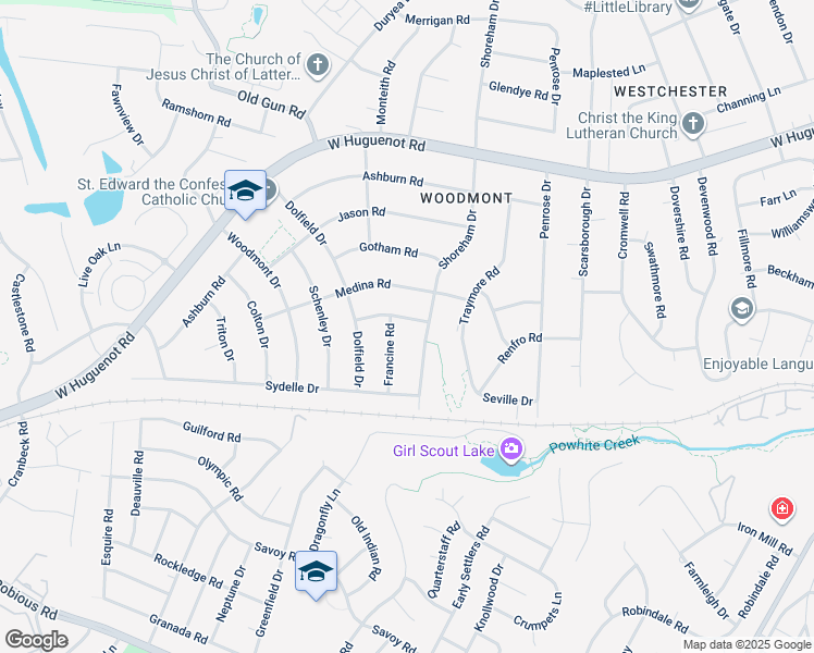 map of restaurants, bars, coffee shops, grocery stores, and more near 10411 Saxony Road in Richmond