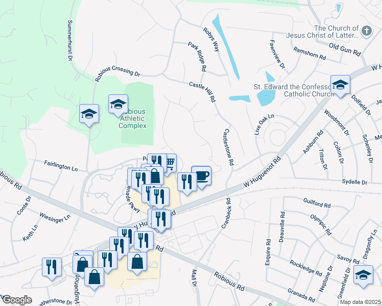 map of restaurants, bars, coffee shops, grocery stores, and more near 2601 Annakay Crossing in Midlothian