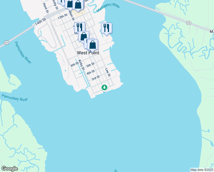 map of restaurants, bars, coffee shops, grocery stores, and more near 338 1st Street in West Point