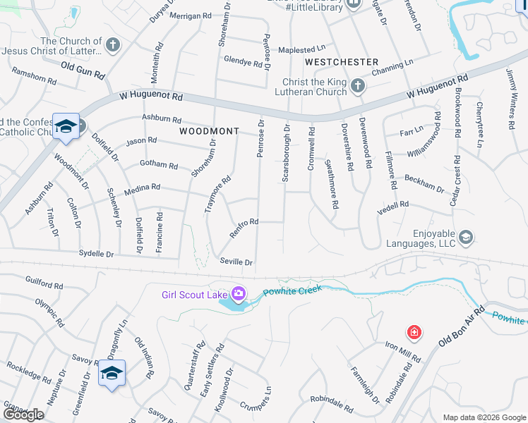 map of restaurants, bars, coffee shops, grocery stores, and more near 2352 Penrose Drive in Richmond