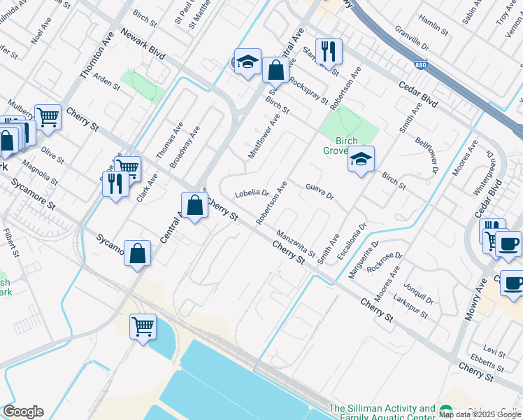 map of restaurants, bars, coffee shops, grocery stores, and more near 6429 Robertson Avenue in Newark