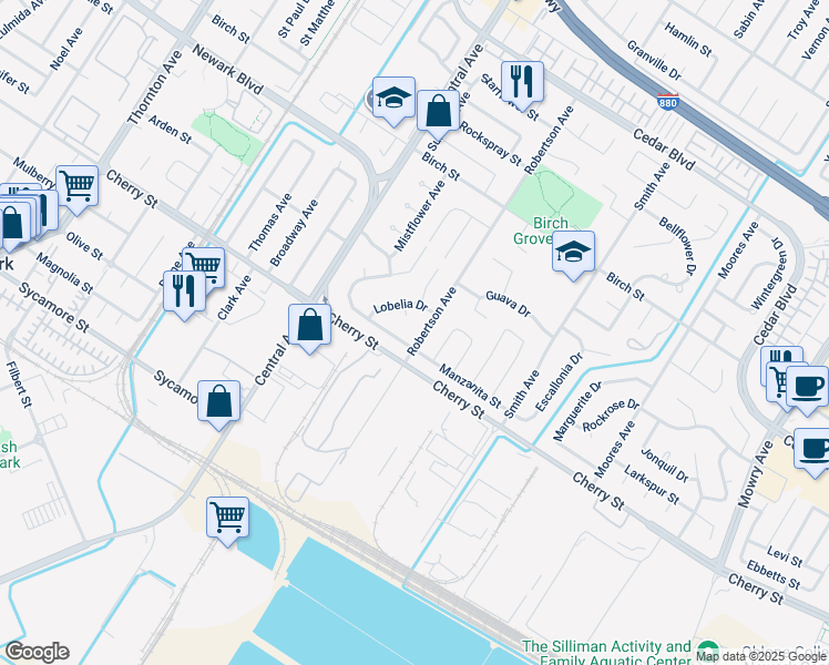 map of restaurants, bars, coffee shops, grocery stores, and more near 6429 Robertson Avenue in Newark