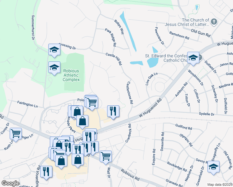 map of restaurants, bars, coffee shops, grocery stores, and more near 11301 Garden View Pointe in Midlothian