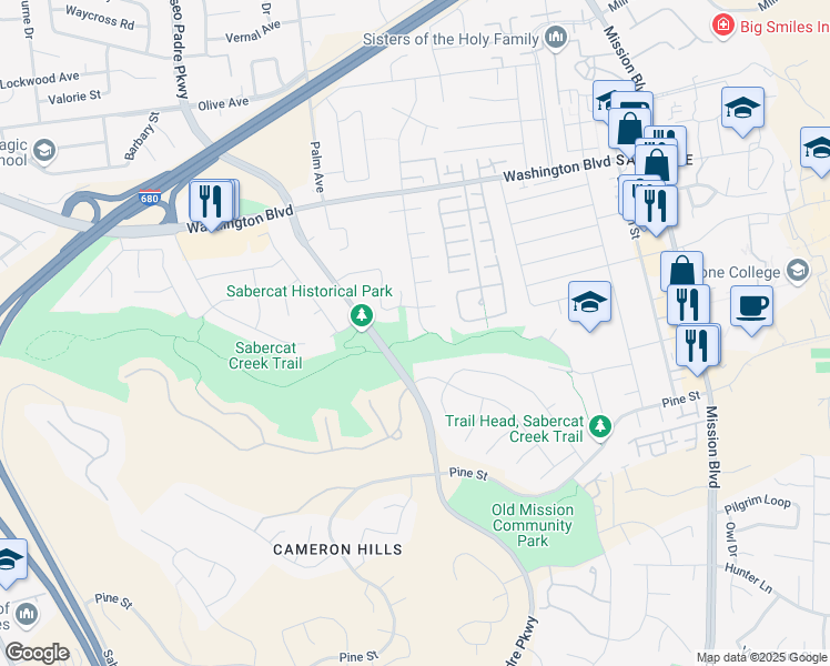 map of restaurants, bars, coffee shops, grocery stores, and more near 43533 Gallegos Avenue in Fremont
