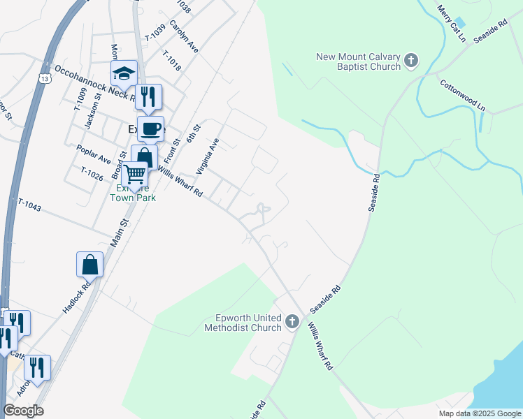 map of restaurants, bars, coffee shops, grocery stores, and more near 12305 Rue Court in Exmore