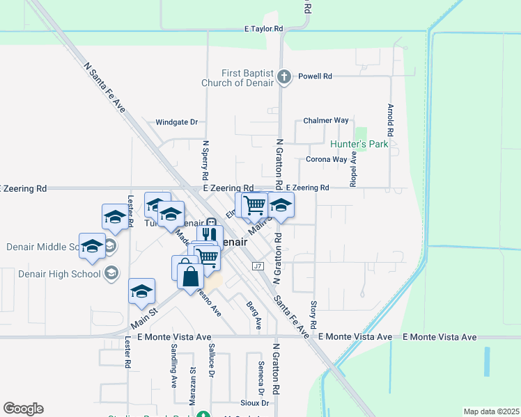 map of restaurants, bars, coffee shops, grocery stores, and more near 3717 Alameda Avenue in Denair