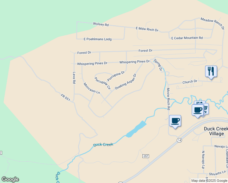 map of restaurants, bars, coffee shops, grocery stores, and more near 305 Quaking Aspen Drive in Duck Creek Village
