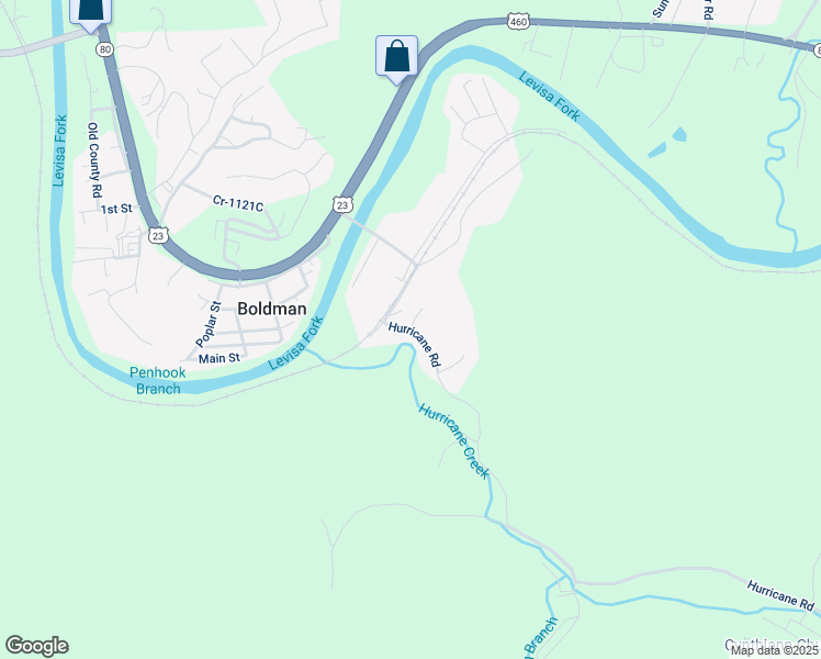 map of restaurants, bars, coffee shops, grocery stores, and more near 6018 Hurricane Road in Pikeville