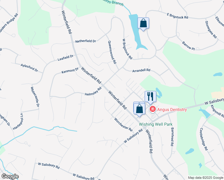 map of restaurants, bars, coffee shops, grocery stores, and more near 2602 Autumnfield Road in Midlothian