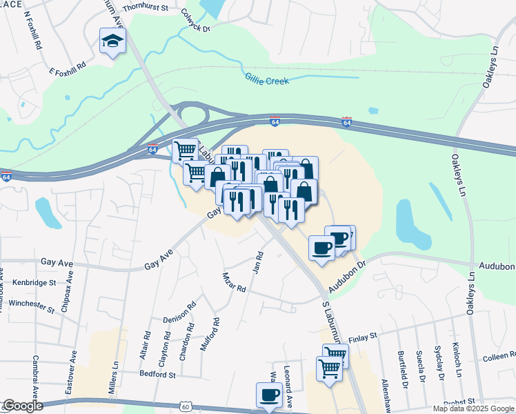 map of restaurants, bars, coffee shops, grocery stores, and more near 4443 South Laburnum Avenue in Richmond