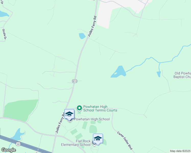 map of restaurants, bars, coffee shops, grocery stores, and more near 1920 Judes Ferry Road in Powhatan